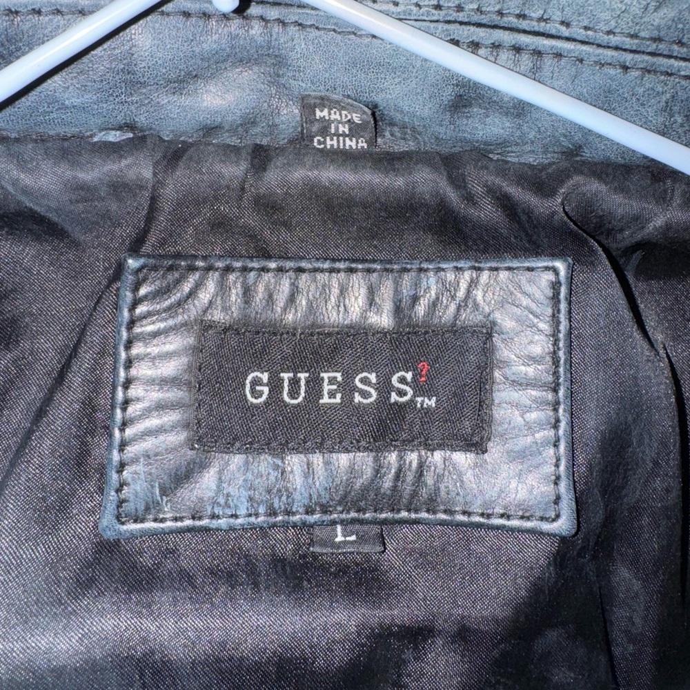 Vintage GUESS distressed black 100% Leather Jacket - size L - Picture 12 of 13